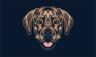 Labrador Retriever köpek logosu hayvan portresi, koyu arkaplanda vektör çizimi.