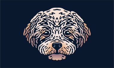 Maltipoo köpek logosu hayvan portresi, koyu arkaplanda vektör çizimi.