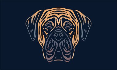 Mastiff köpek logosu hayvan portresi, koyu arkaplanda vektör çizimi.