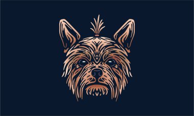 Yorkshire Terrier dog logo pet portrait, vector illustration on dark background.