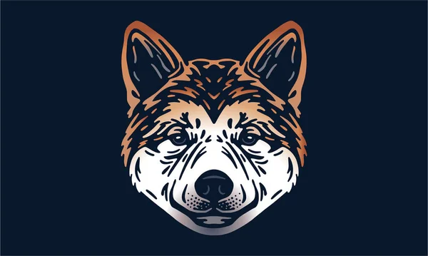 Akita Inu Head Illustration Vector Hand Drawn Isolated Black Background — 图库矢量图片