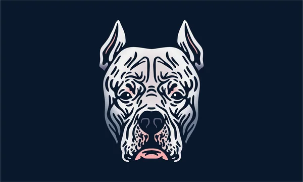 Argentine Dogo Head Illustration Vector Hand Drawn Isolated Black Background — Stock Vector