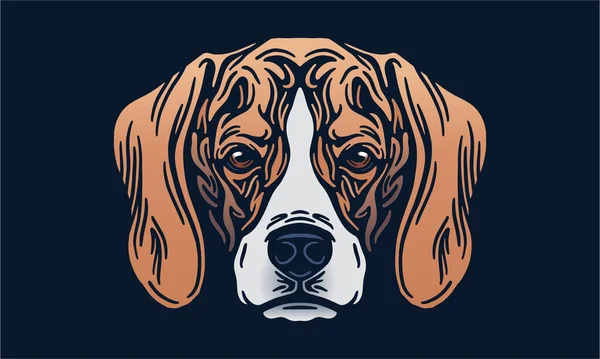 Beagle baş illüstrasyonu, vektör, el çizimi, siyah arkaplanda izole edilmiş.
