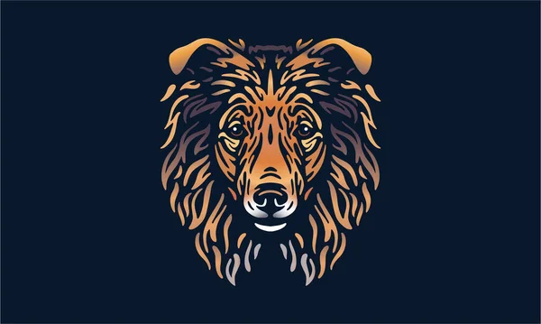 Collie Head Illustration Vector Hand Drawn Isolated Black Background — Stockový vektor