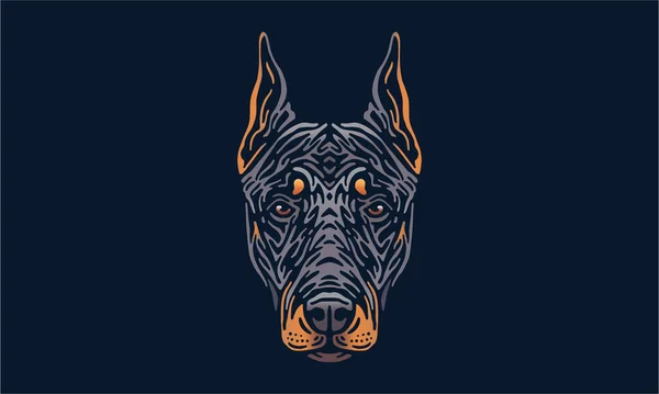 Doberman Hund Logotyp Husdjur Porträtt Vektor Illustration Mörk Bakgrund — Stock vektor