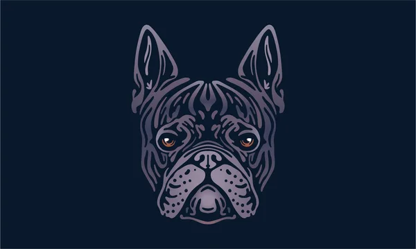 French Bulldog Logo Pet Portrait Vector Illustration Dark Background — 스톡 벡터