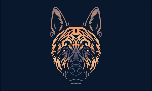 Alman Çoban Köpeği Logosu Portresi Koyu Arkaplanda Vektör Çizimi — Stok Vektör