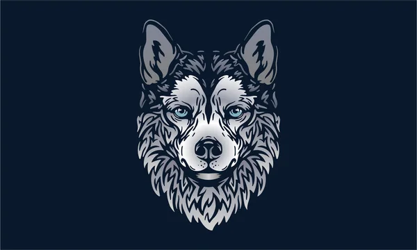 Husky Dog Logo Pet Portrait Vector Illustration Dark Background — 图库矢量图片