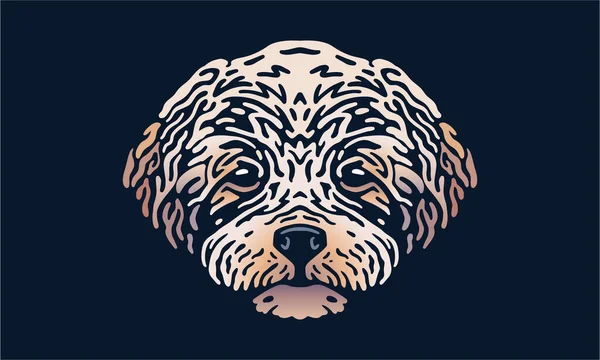 Maltipoo köpek logosu hayvan portresi, koyu arkaplanda vektör çizimi.