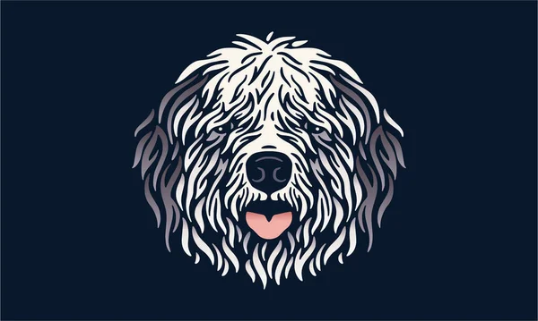 Gamla Engelska Sheepdog Hund Logotyp Husdjur Porträtt Vektor Illustration Mörk — Stock vektor