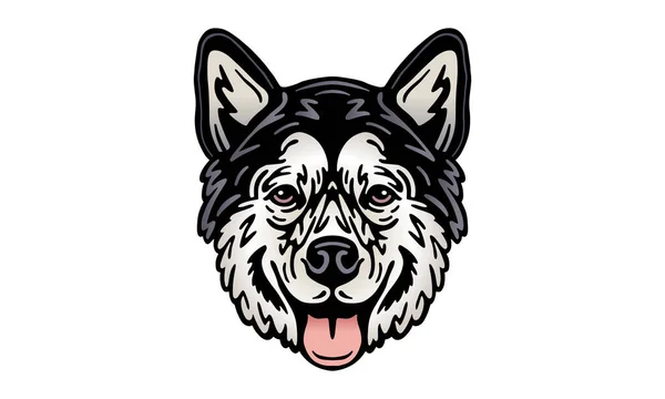 Alaskan Malamute Illustration Tête Vecteur Dessiné Main Isolé Sur Fond — Image vectorielle