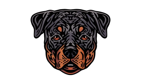 Ilustrasi Kepala Rottweiler Vektor Gambar Tangan Terisolasi Pada Latar Belakang - Stok Vektor