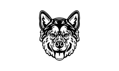 Alaksan Malamute baş illüstrasyon, vektör, el çizimi, siyah ve beyaz, ışık arkaplan üzerinde izole