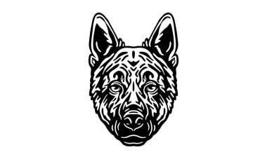 Alman çoban başı illüstrasyonu, vektör, el çizimi, siyah beyaz, ışık arka planında izole edilmiş.