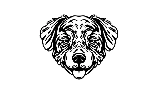 Australian Shepherd Cabeza Ilustración Vector Dibujado Mano Blanco Negro Aislado — Archivo Imágenes Vectoriales