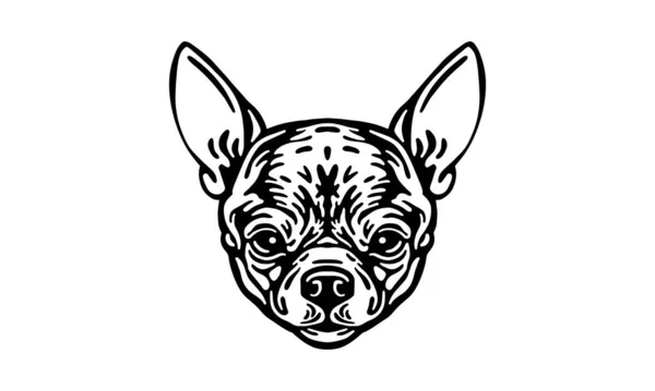 Chihuahua Cabeza Ilustración Vector Dibujado Mano Blanco Negro Aislado Sobre — Archivo Imágenes Vectoriales