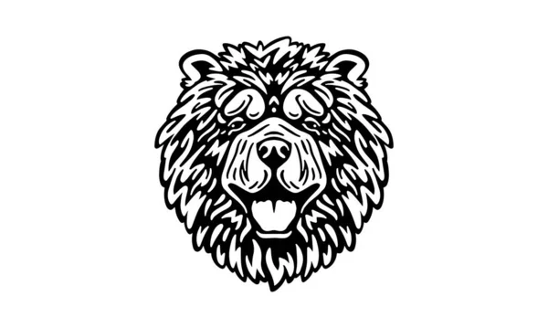 Chow Chow Head Illustration Vector Hand Drawed Black White Isolated — стоковый вектор