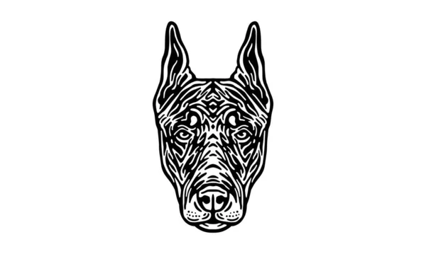 Dobermann Kopf Illustration Vektor Handgezeichnet Schwarz Weiß Isoliert Auf Hellem — Stockvektor