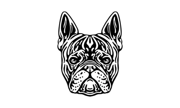 Fransız Bulldog Baş Illüstrasyonu Vektör Çizimi Siyah Beyaz Aydınlık Zemin — Stok Vektör