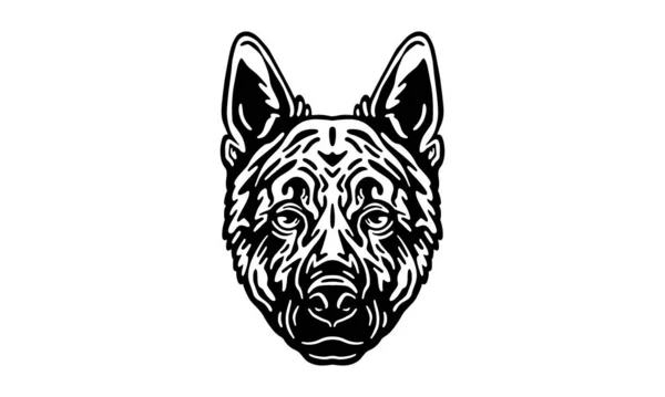 Schäferhund Kopf Illustration Vektor Handgezeichnet Schwarz Weiß Isoliert Auf Hellem — Stockvektor