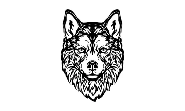 Tête Husky Illustration Vectorielle Dessinée Main Noir Blanc Isolée Sur — Image vectorielle