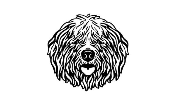 Old English Sheepdog Head Illustration Vektor Handgezeichnet Schwarz Weiß Isoliert — Stockvektor