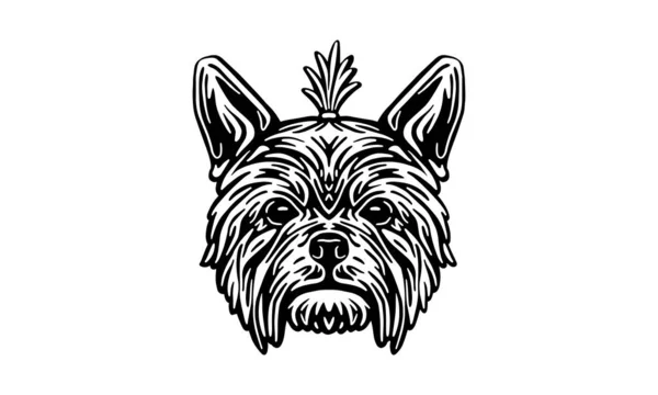 Yorkshire Terrier Cabeza Ilustración Vector Dibujado Mano Blanco Negro Aislado — Vector de stock