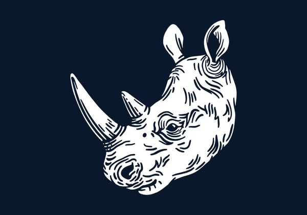Ilustración Cabeza Rinoceronte Vector Dibujado Mano Aislado Sobre Fondo Negro — Vector de stock