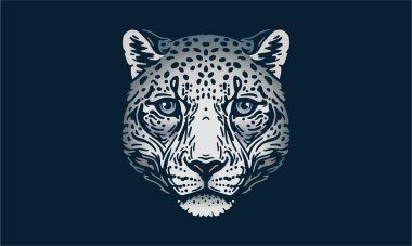 Koyu arkaplanda kar leoparı, vektör, illüstrasyon logosu, işaret, amblem.
