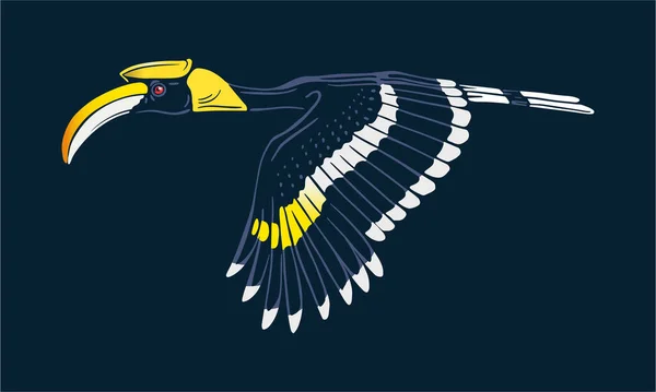 Velký Hornbill Tmavém Pozadí Vektor Ilustrační Logo Znak Znak — Stockový vektor