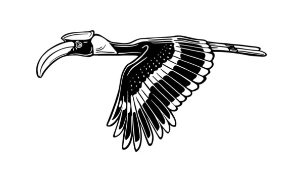 Velký Hornbill Bílém Pozadí Vektor Ilustrační Logo Znak Znak — Stockový vektor