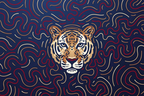 Čínský Prapor Tygřího Zvěrokruhu Tmavý Režim Pozadí Textury Ilustrací Tygra — Stockový vektor
