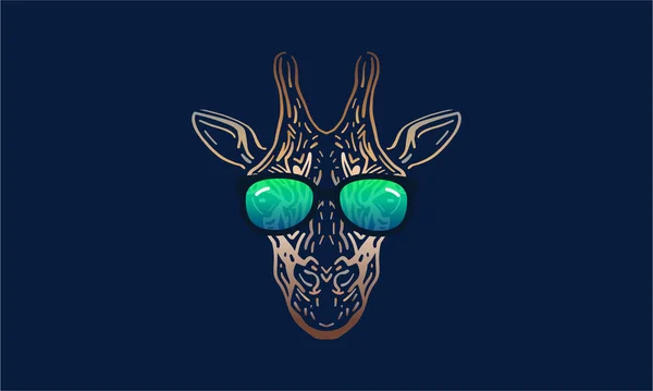 Girafe Avec Lunettes Soleil Illustration Tête Vecteur Dessiné Main Isolé — Image vectorielle