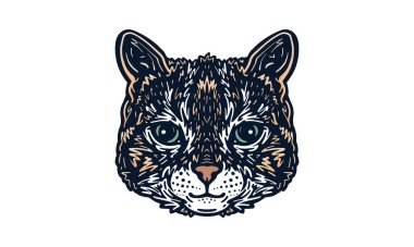 Kedi kafası çizimi, vektör, el çizimi, ışık arka planında izole edilmiş..