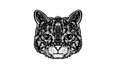 Kedi kafası çizimi, vektör, el çizimi, ışık arka planında izole edilmiş..