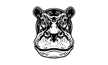 Hippopotamus baş illüstrasyon, vektör, el çizimi, ışık arka planında izole.