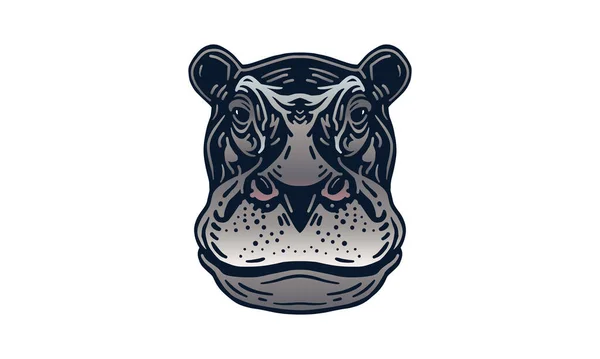 Hippopotame Illustration Tête Vecteur Dessiné Main Isolé Sur Fond Clair — Image vectorielle