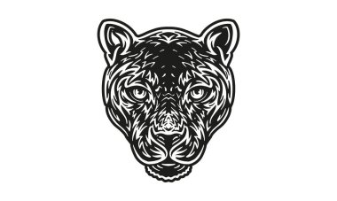 Siyah panter baş illüstrasyonu, vektör, el çizimi, aydınlık arkaplanda izole.