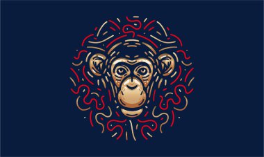 Maymun Çin burcu çizimi, vektör, el çizimi, koyu arka planda izole edilmiş..