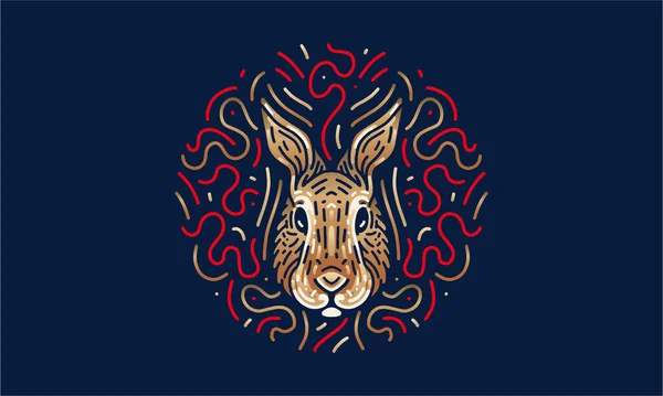 Kaninchen Chinesische Tierkreiszeichen Illustration Vektor Handgezeichnet Isoliert Auf Dunklem Hintergrund — Stockvektor