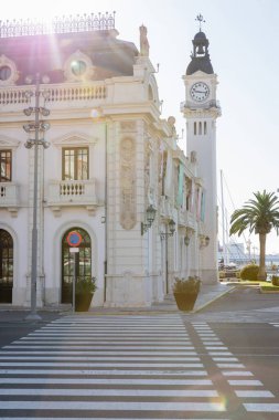 crosswalk near port authority building in valencia, spain