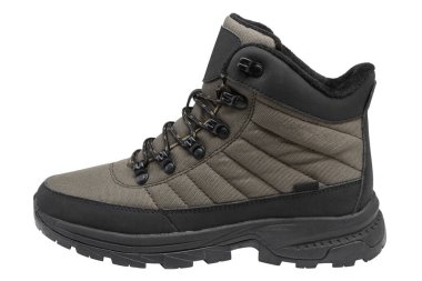 Güçlü su geçirmez kumaştan yapılmış yüksek botlar, beyaz arka planda, sıradan ayakkabılar, izole edilmiş.