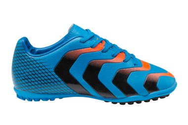 Mavi futbol ayakkabıları, beyaz arka planda, futbol oynamak için spor ayakkabıları, izole