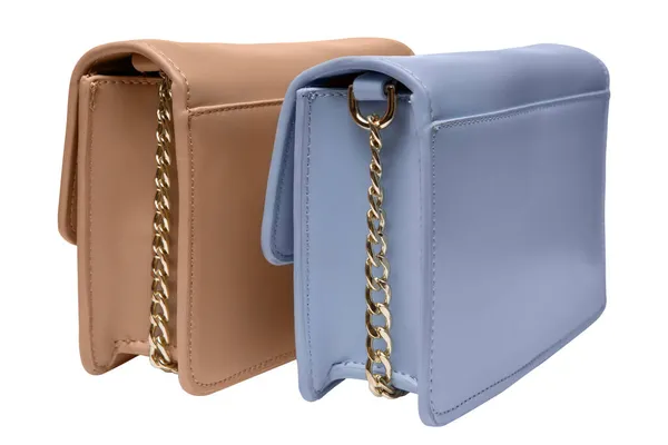 Dos Bolsos Pequeños Cuero Para Mujer Marrón Azul Con Una —  Fotos de Stock