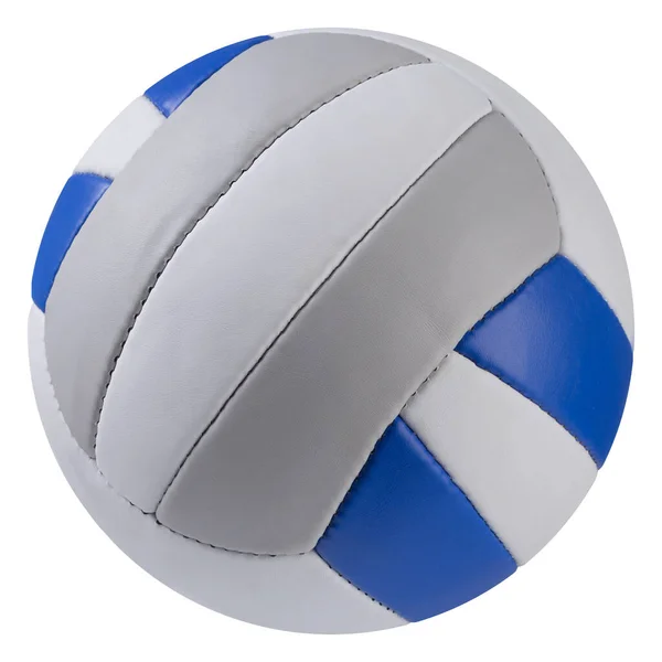 灰色和蓝色条纹的新排球球 在白色背景上隔离 — 图库照片