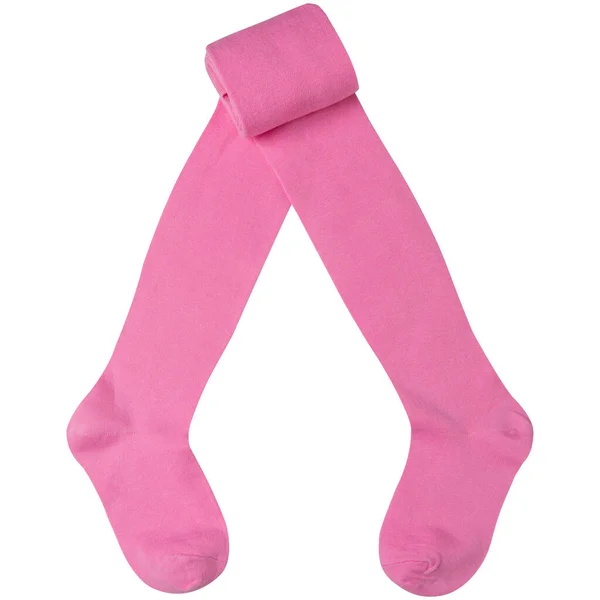 Roze Babymaillot Sokken Uit Elkaar Een Witte Achtergrond Half Opgerold — Stockfoto