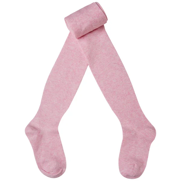 淡いピンクの赤ちゃんのタイツ靴下が横に広がり白い背景に半分が巻き込まれ孤立していました — ストック写真