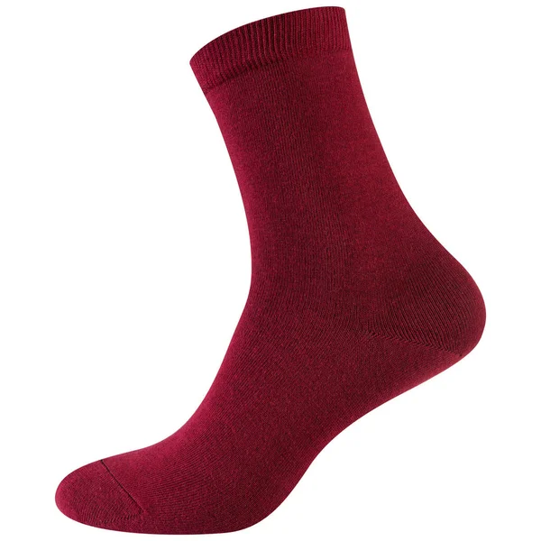 Burgundy Lång Unisex Sock För Dagligt Slitage Vit Bakgrund Isolat — Stockfoto