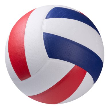 Yapıştırılmış panelleri olan yeni voleybol, üç renkli, mavi, kırmızı ve beyaz, izole edilmiş