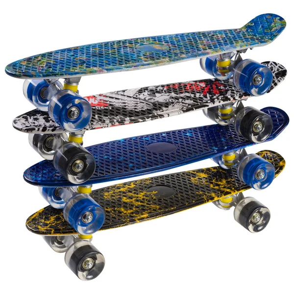 Fyra Färgade Skateboards Med Silikonhjul Och Ett Plastdäck Stå Toppen — Stockfoto